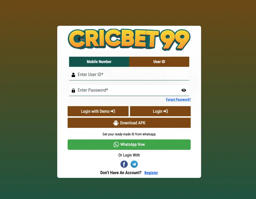 cricbet99 offiicila login form