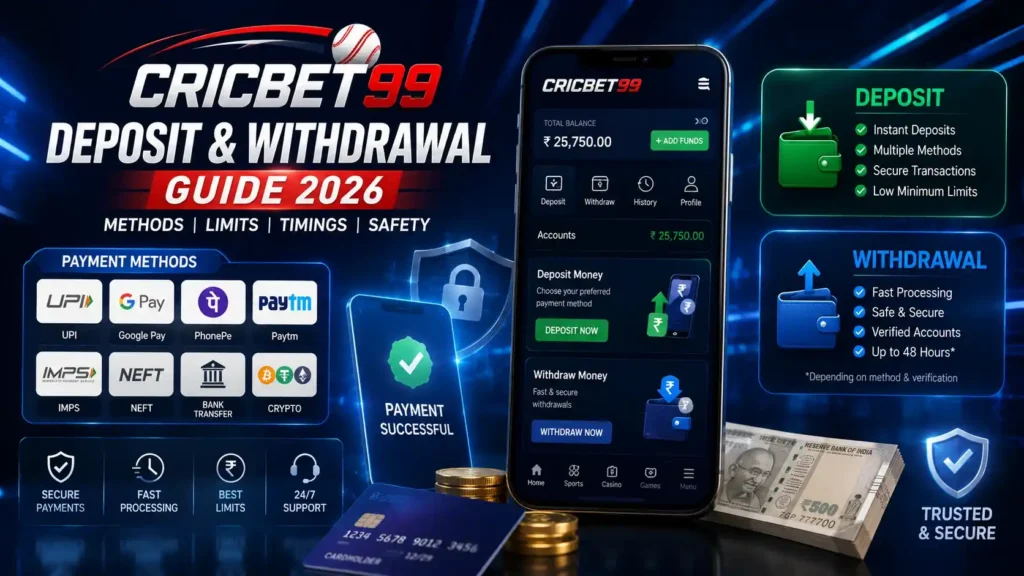 Cricbet99 Deposit and Withdrawal